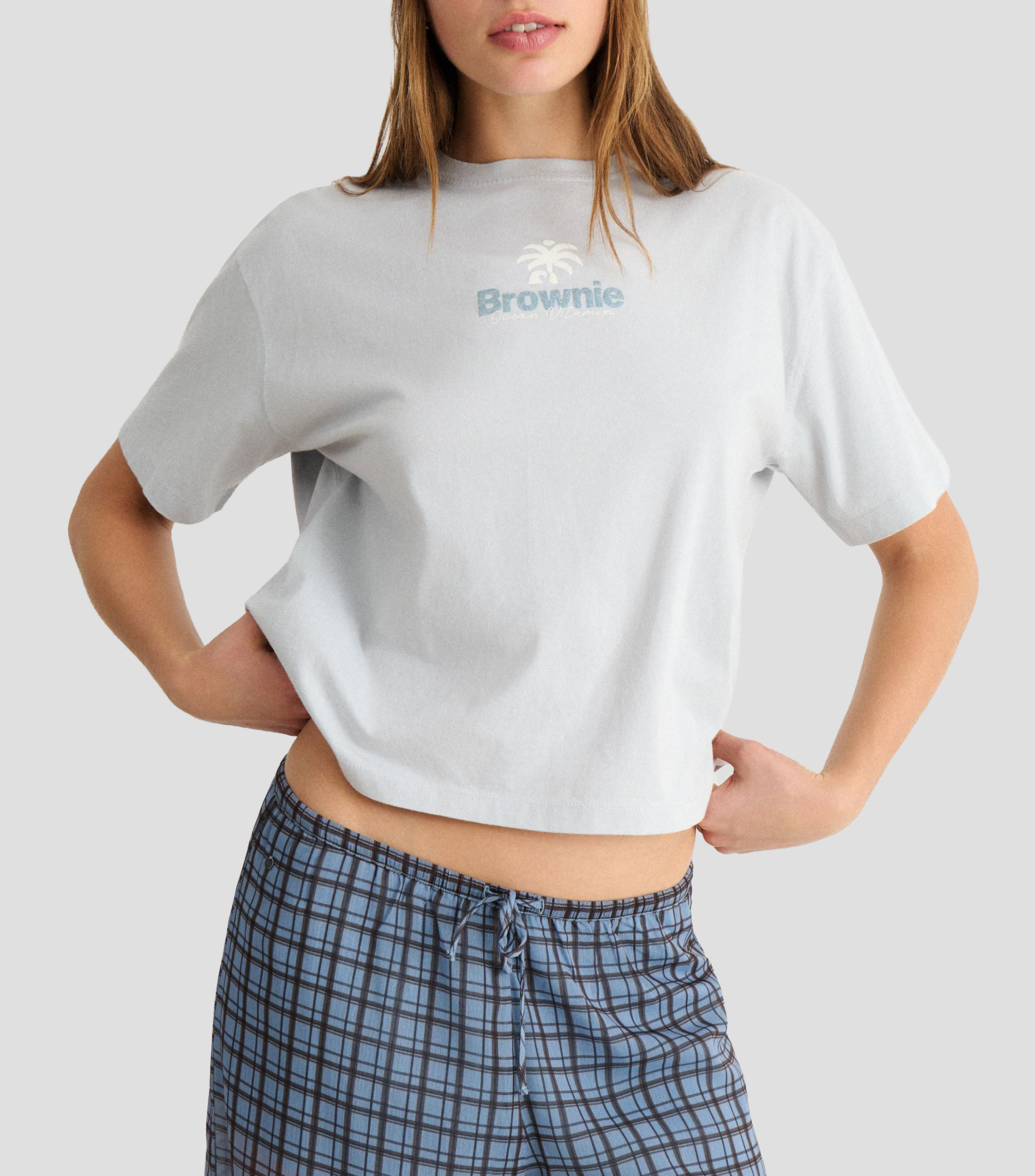 Playera cuello redondo manga corta con estampado Mujer